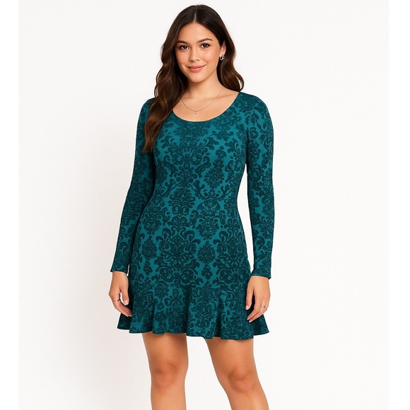 Teeze Me Dress Womens Size 9 Teal Velvet Burnout Gothic Damask Homecoming Hoco - Picture 1 of 16